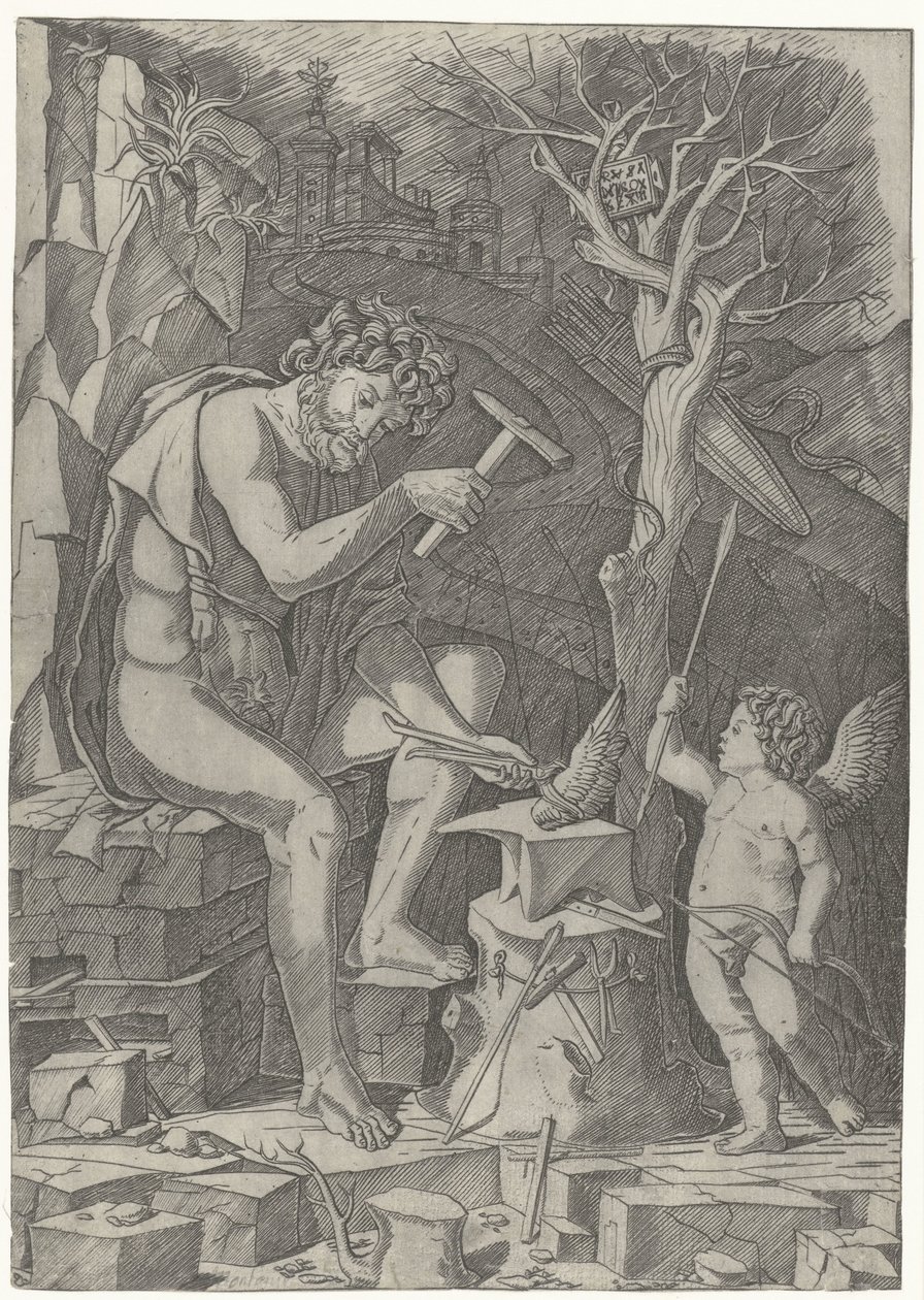 Vulkan schmiedet den Flügel von Cupido von Nicoletto da Modena