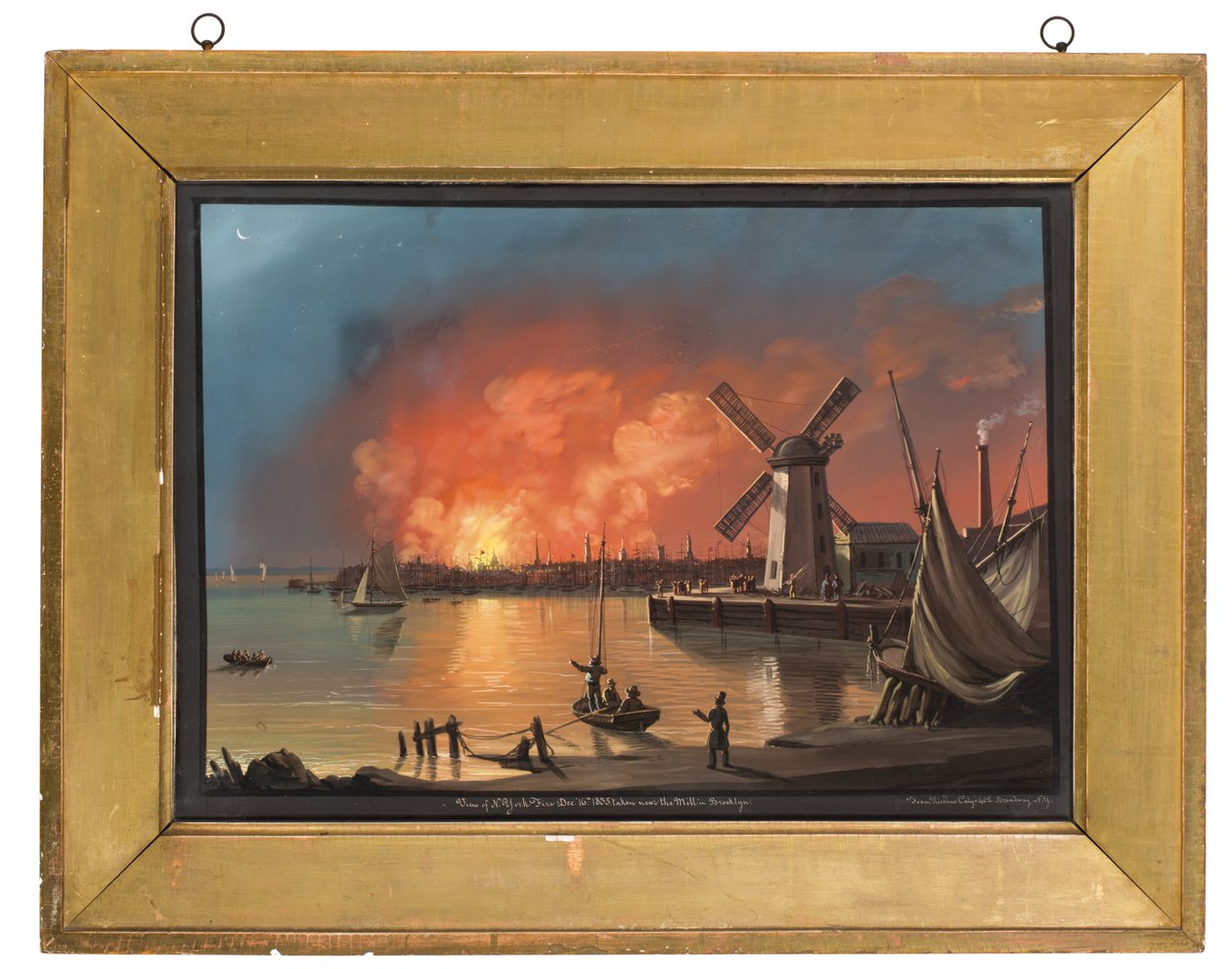 Ansicht des Feuers in New York, aufgenommen in der Nähe der Mühle in Brooklyn, 16. Dezember 1835 von Nicolino Calyo