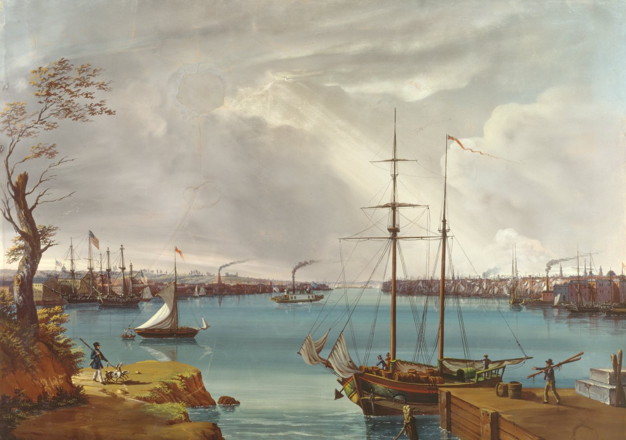 Ansicht von New York, Brooklyn und der Marinewerft von den Höhen bei Williamsburg, ca. 1835-45 von Nicolino Calyo