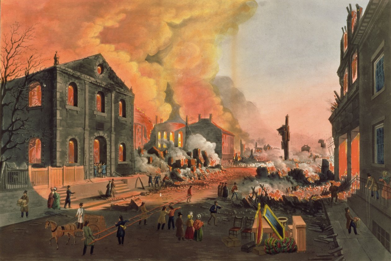 Ansicht der Ruinen nach dem großen Brand in New York, 16.-17. Dezember 1835, graviert von W.I. Bennett, veröffentlicht von L.P. Glover, New York, 1835 von Nicolino Calyo