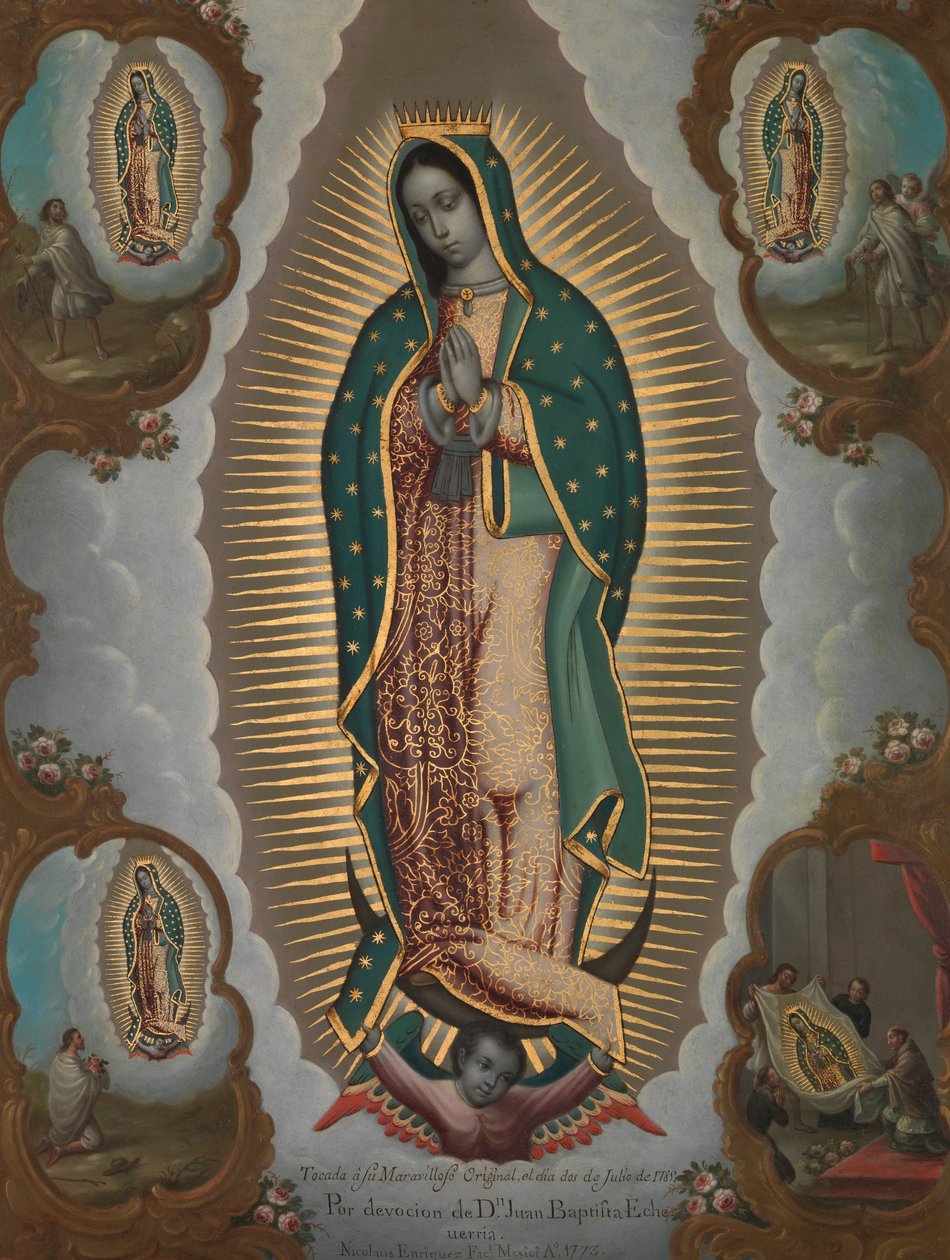 Die Jungfrau von Guadalupe mit den vier Erscheinungen, 1773 von Nicolás Enríquez