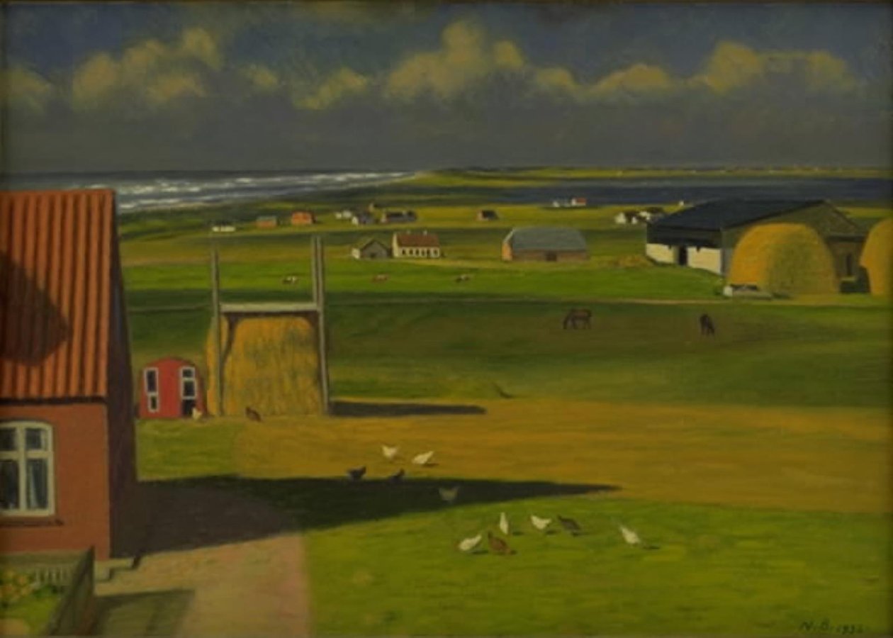 Eine Landschaft mit Bauernhäusern im Westen von Jütland von Niels Jakob Jakobsen Bjerre