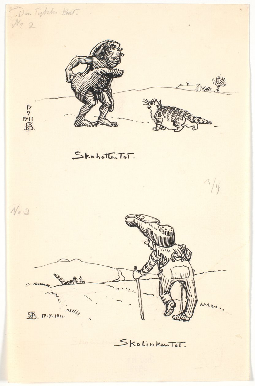 Zwei Entwürfe zu "Die dicke Katze" von Niels Skovgaard