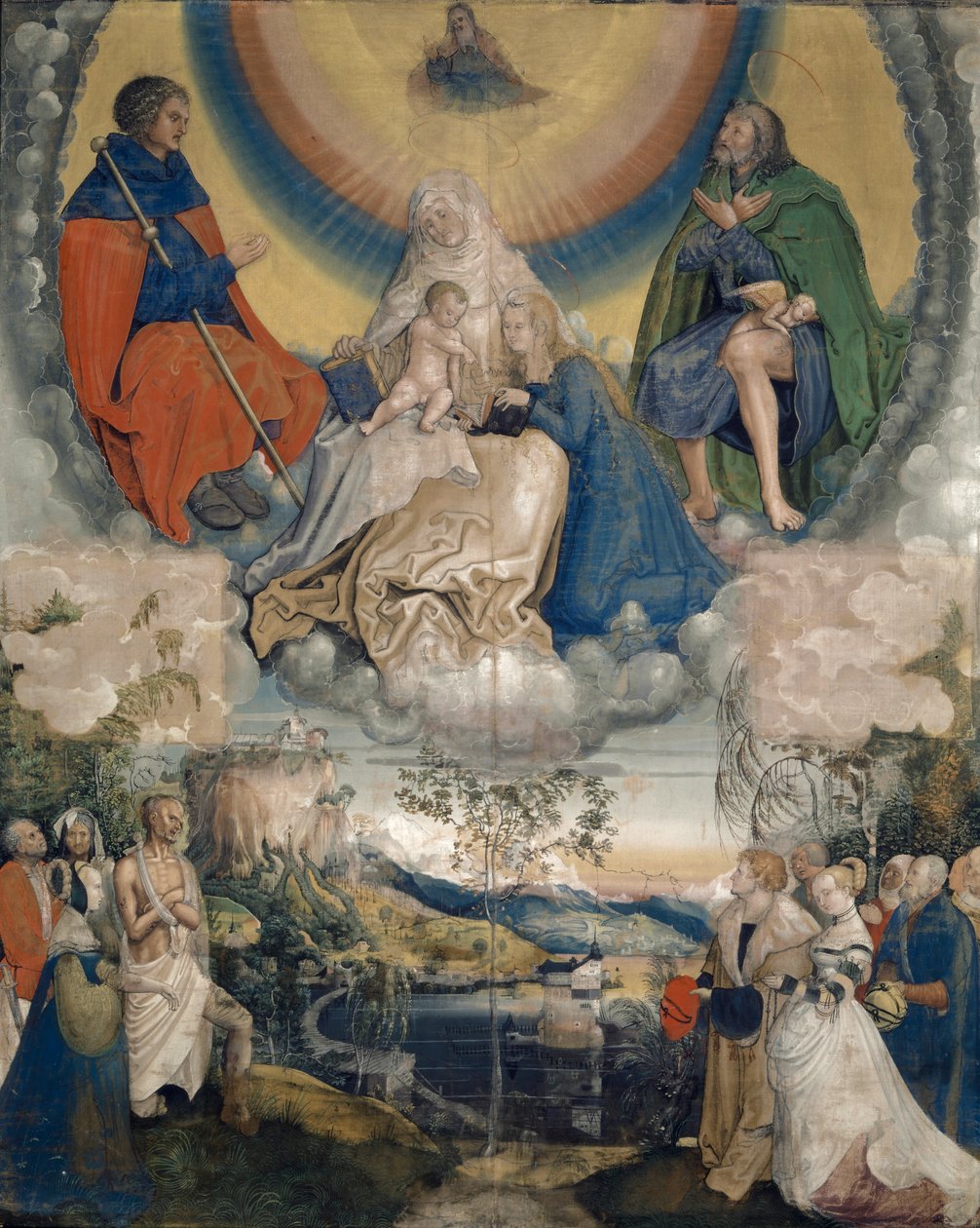 Heilige Anna mit der Jungfrau und dem Kind, Heiliger Jakobus der Große und Heiliger Rochus als Fürsprecher für die von der Pest geplagte Menschheit, 1514-15 von Niklaus Manuel