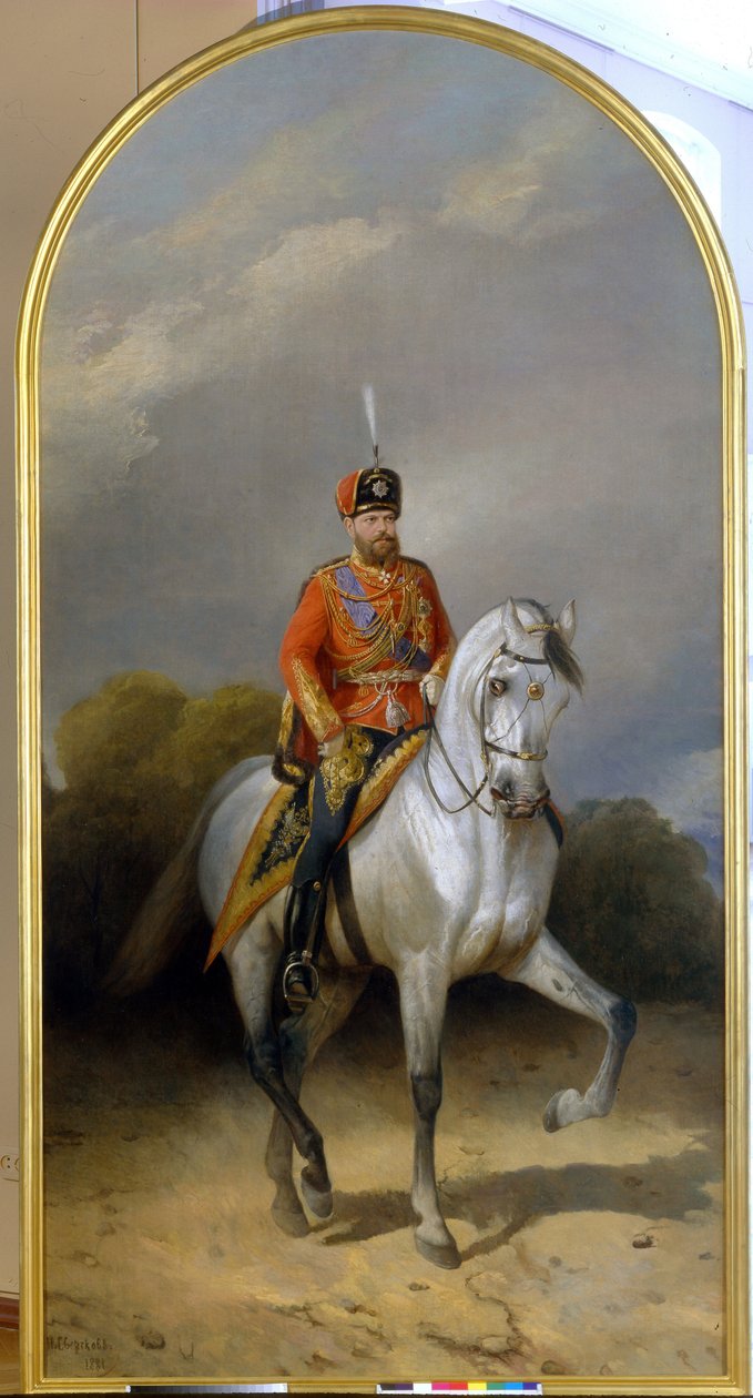 Porträt des Kaisers Alexander III. im Uniform des Husarenregiments der Leibgarde von Nikolai Egorevich Sverchkov