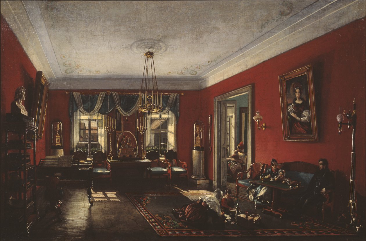 Das Wohnzimmer im Nashchokin-Haus in Moskau, frühe 1840er Jahre von Nikolai Ivanovich Podklyuchnikov