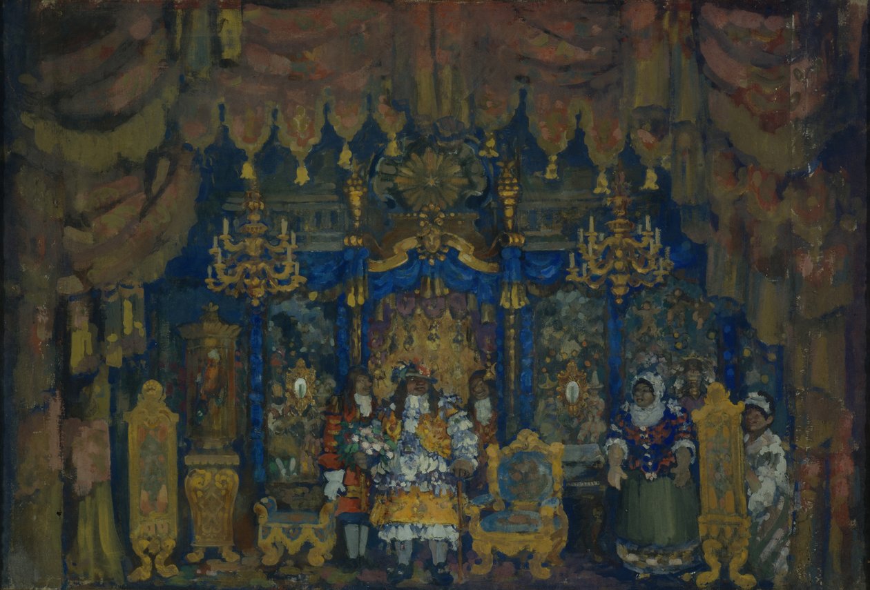 Jourdains Zimmer. Bühnenbild für das Theaterstück Ein Bürger als Edelmann von J.-B. Molière, 1911 von Nikolaj Nikolaevic Sapunov
