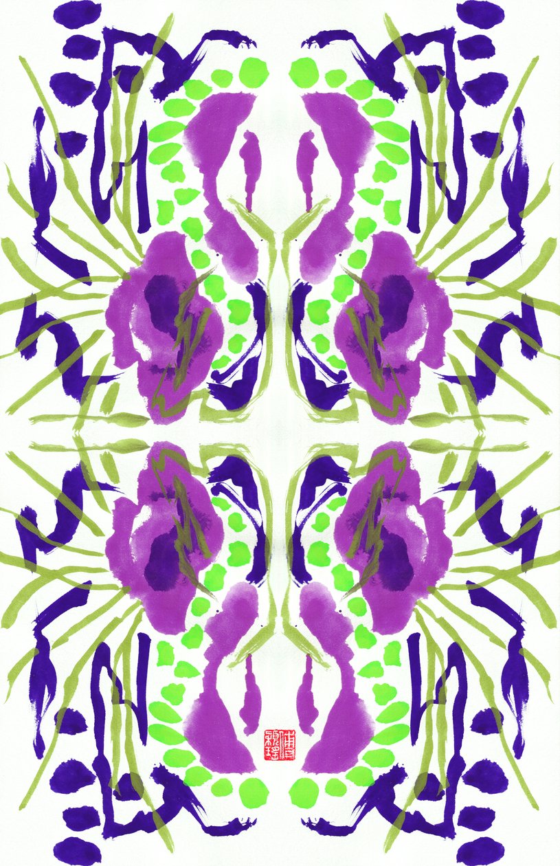 Lila Grünes Blumenmuster von Odilia W. Y. Fu