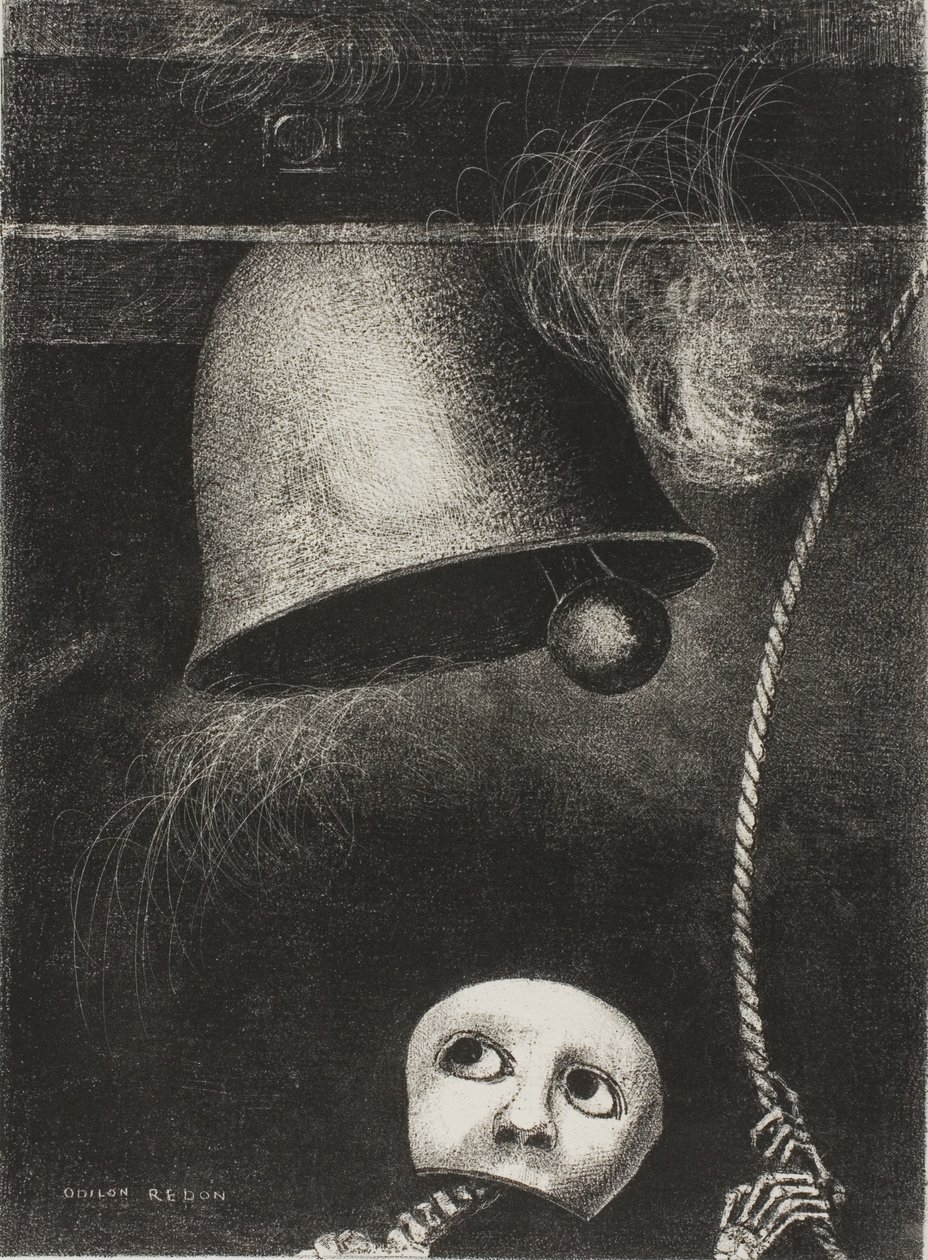 Eine Maske läutet die Totenglocke, Platte drei aus To Edgar Poe von Odilon Redon