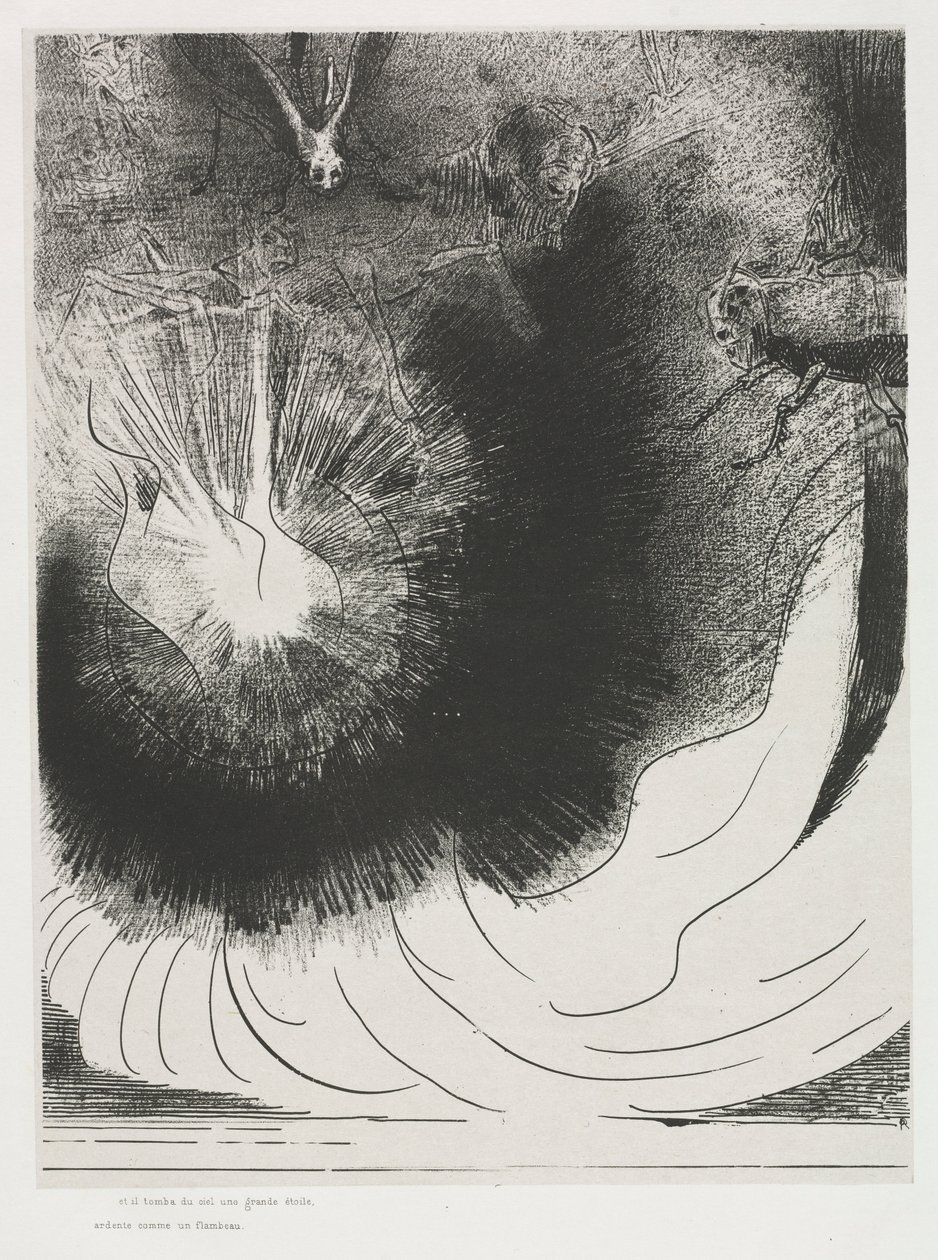 Und es fiel ein großer Stern vom Himmel, brennend wie eine Fackel von Odilon Redon