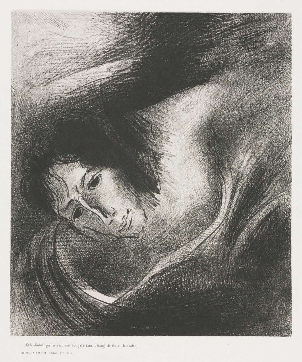 Und der Teufel, der sie verführte, wurde in den Feuer- und Schwefelsee geworfen, wo das Tier und der falsche Prophet sind von Odilon Redon