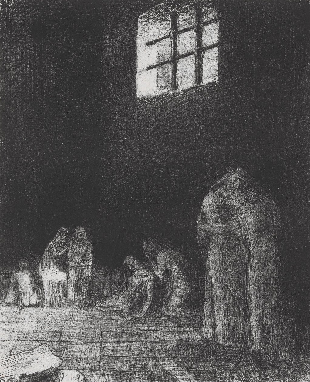 Im Schatten weinen und beten Menschen... von Odilon Redon