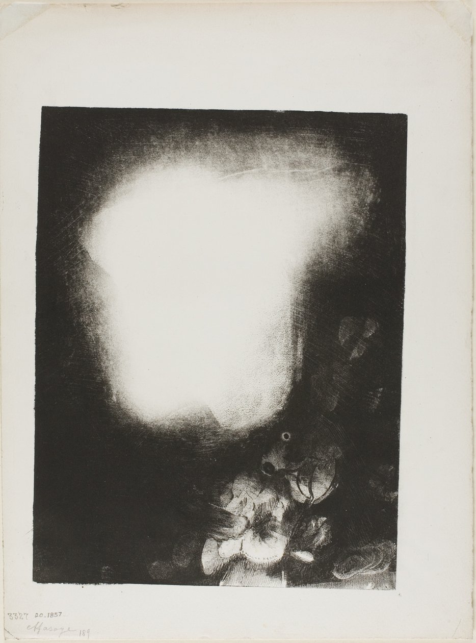 Kopf einer Frau mit Blumenstrauß von Odilon Redon