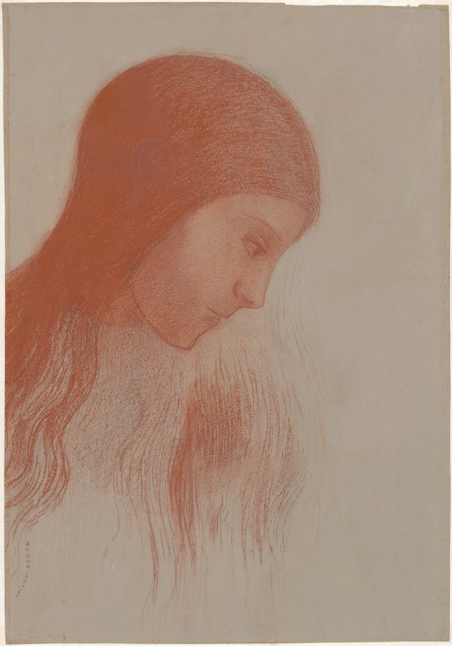 Kopf eines jungen Mädchens im Profil von Odilon Redon