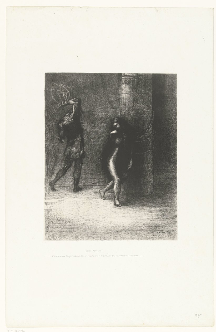 Unter den langen Haaren, die ihr Gesicht bedeckten, glaubte ich, Ammonaria zu erkennen von Odilon Redon