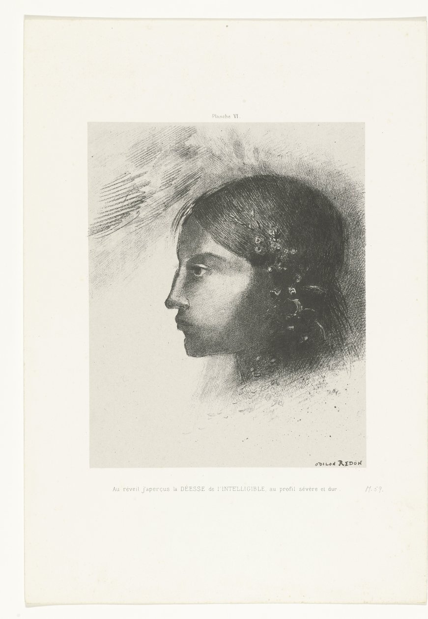 Erwachend sah ich die Göttin der Verständlichkeit mit ihrem strengen und harten Profil von Odilon Redon