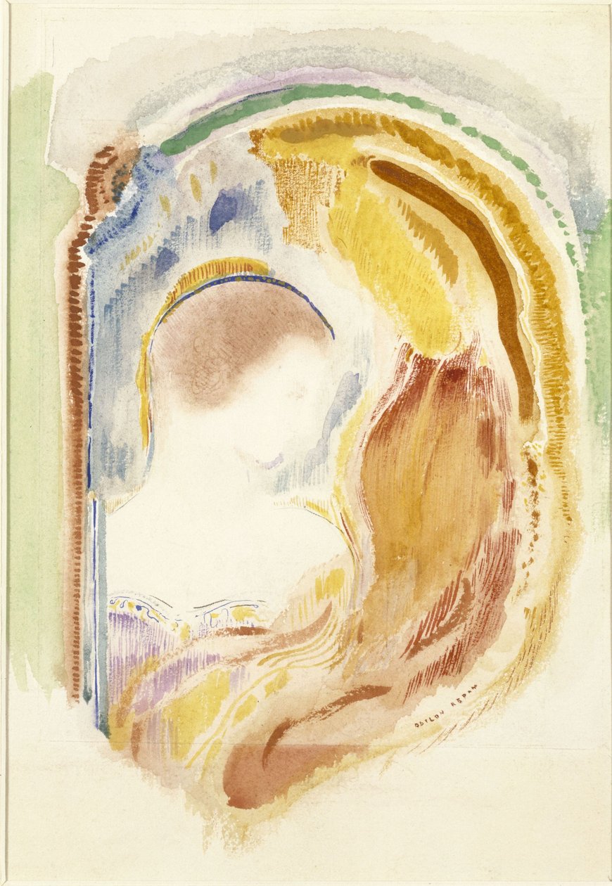 Profil einer Frau nach rechts in einer gebogenen Form von Odilon Redon