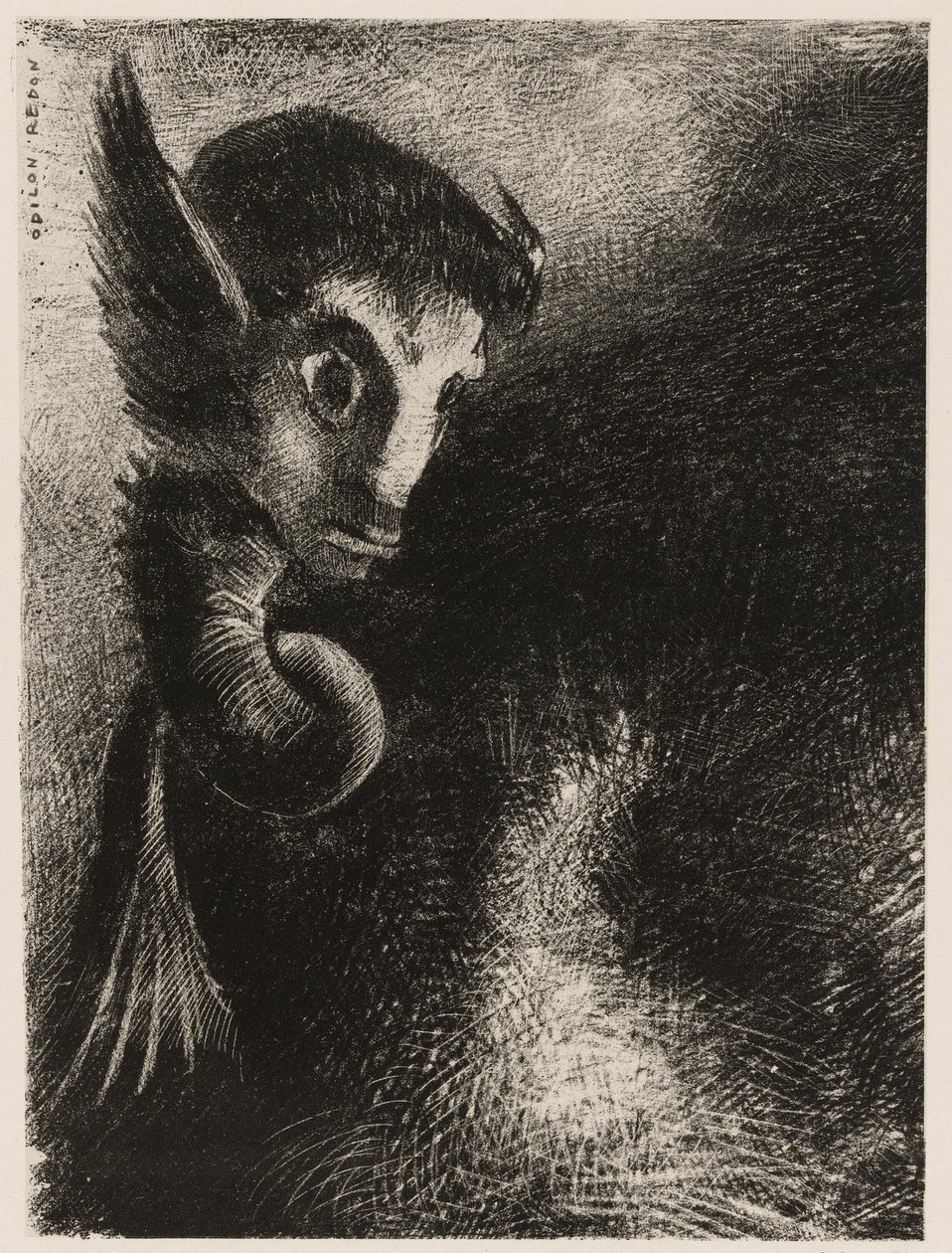 Die Chimäre betrachtete alles mit Angst, aus Nacht von Odilon Redon
