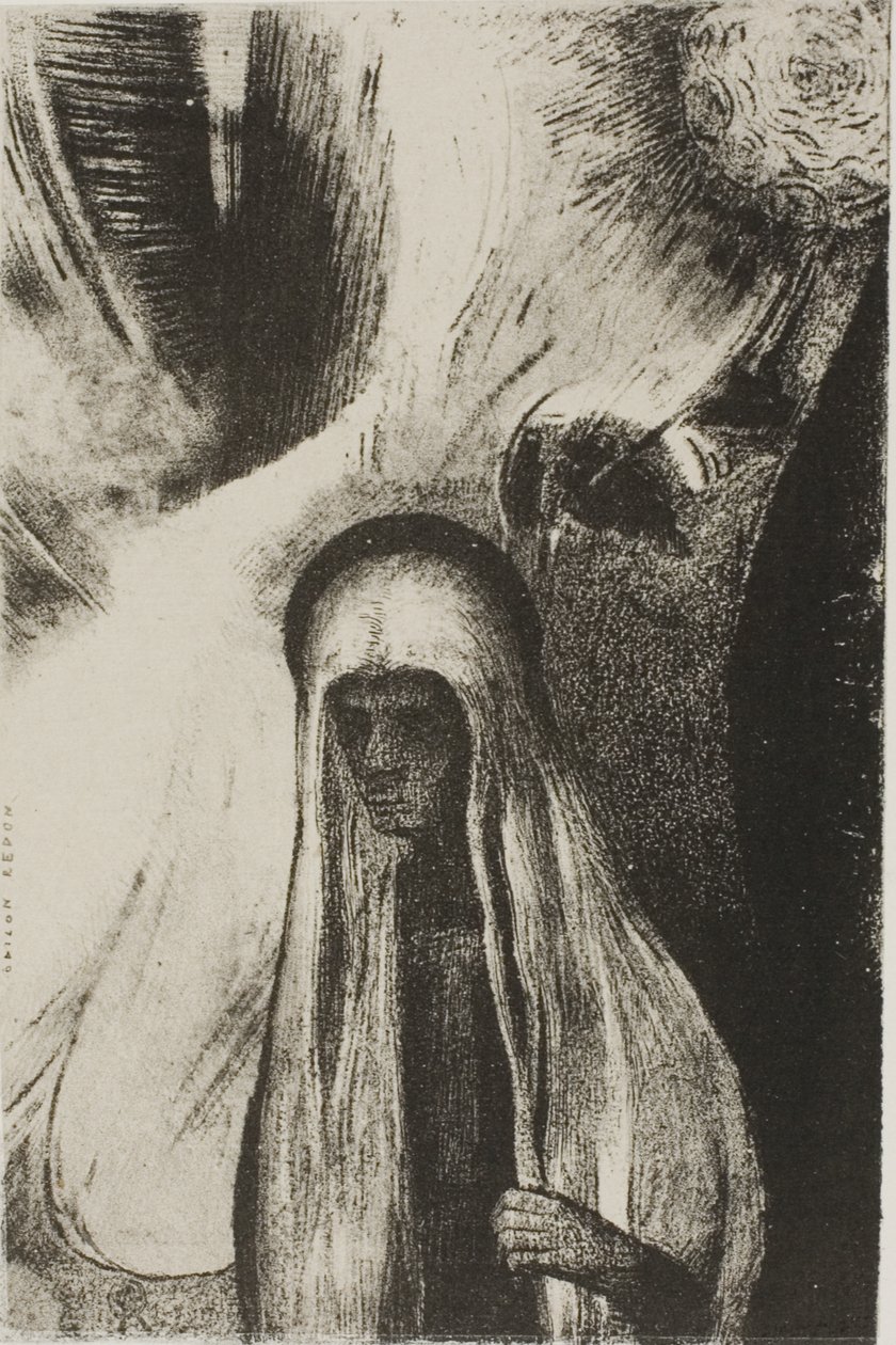 Die alte Frau: "Wovor hast du Angst? Ein weites schwarzes Loch! Ist es vielleicht leer?", Platte 19 von 24 von Odilon Redon