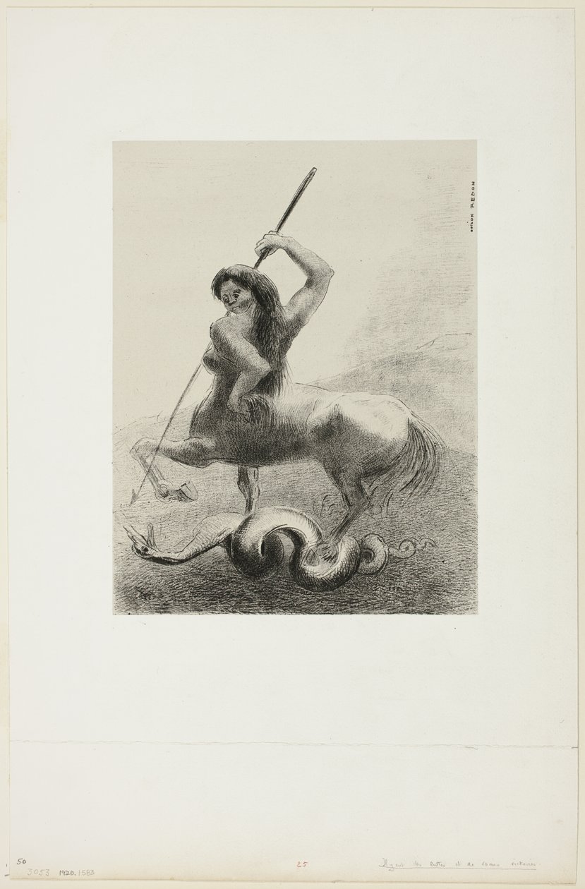 Es gab Kämpfe und vergebliche Siege, Platte 6 von 8 aus "Les Origines" von Odilon Redon