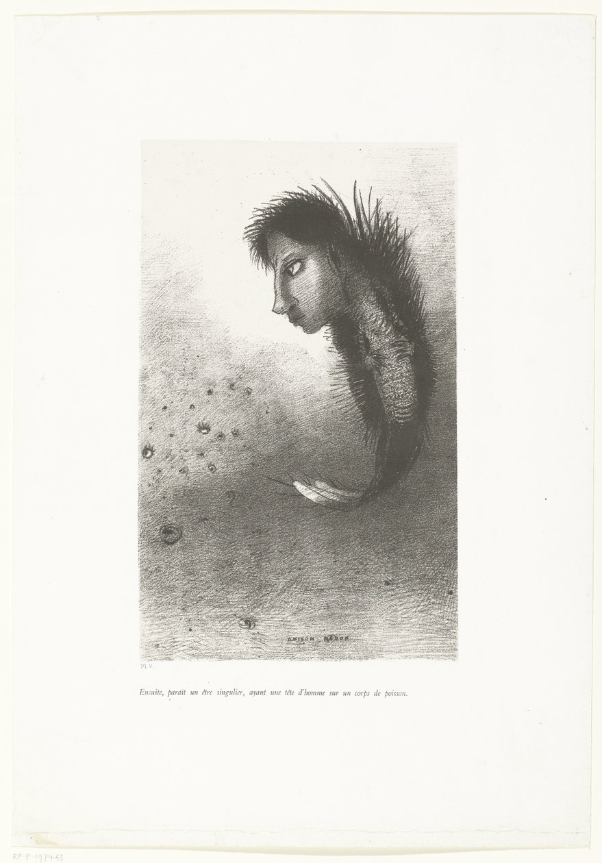 Dann erschien ein seltsames Wesen mit einem Menschenkopf und einem Fischkörper von Odilon Redon