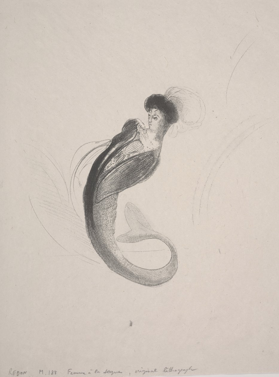 Frau mit Toque und einer Meerjungfrauenflosse von Odilon Redon