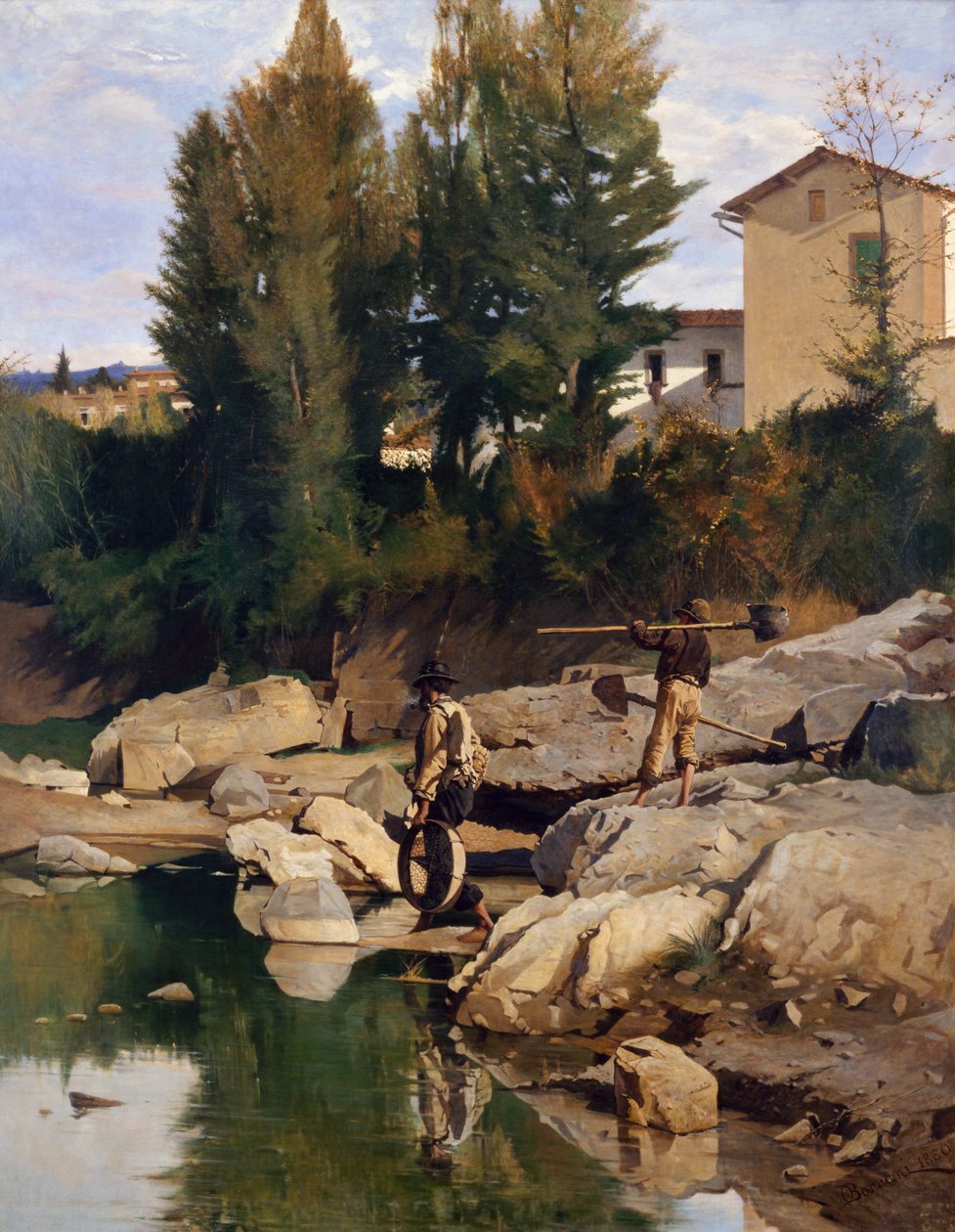 Renaioli (Sandgräber) am Fluss Mugnone von Odoardo Borrani
