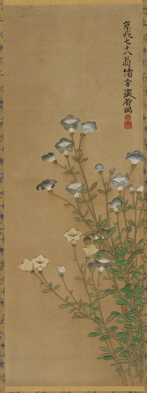 Blaue und weiße Blumen auf schlanken Stielen, Edo-Periode von Ogata Kenzan