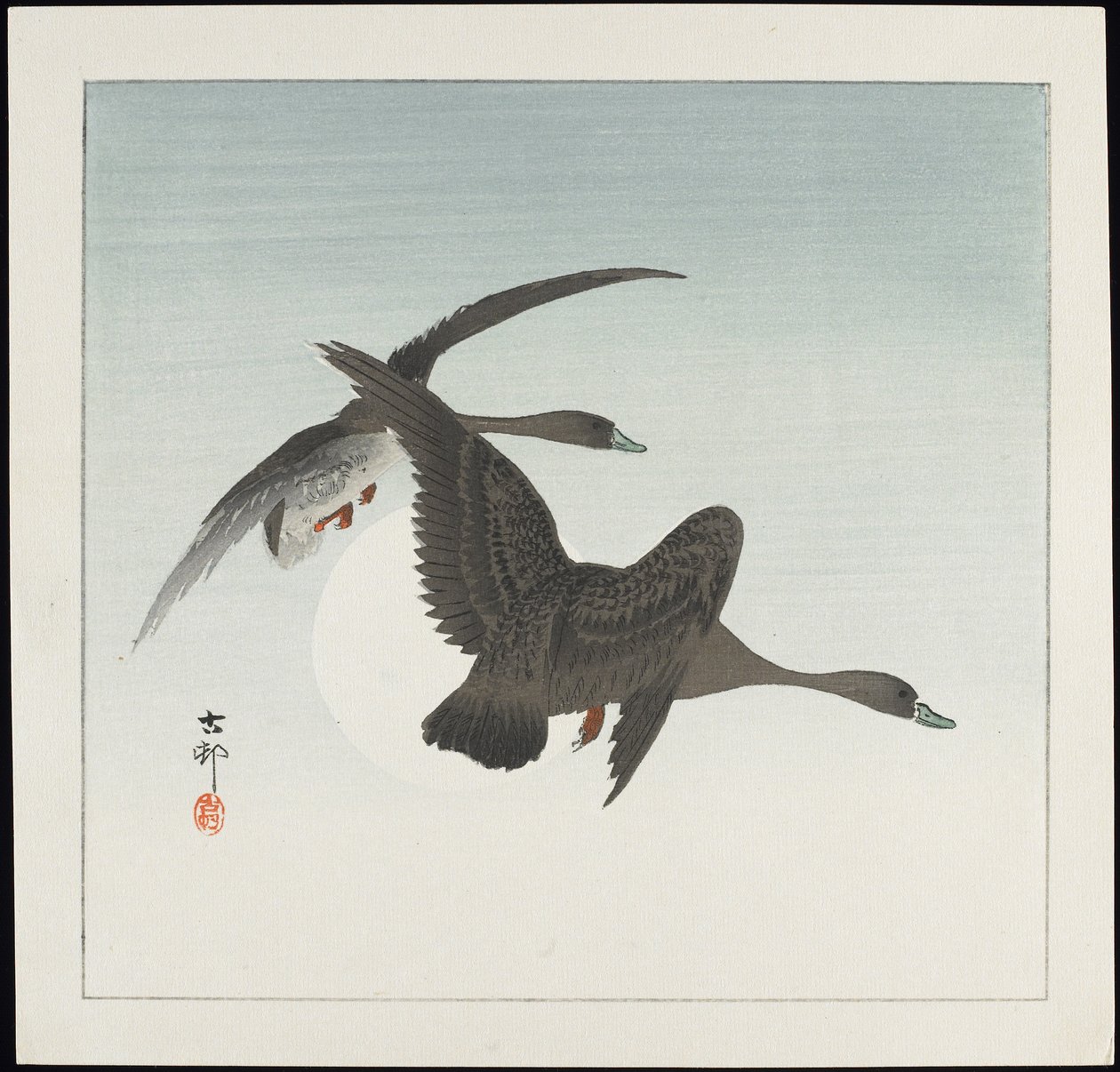 Gänse im Flug, vor 1912 von Ohara Koson
