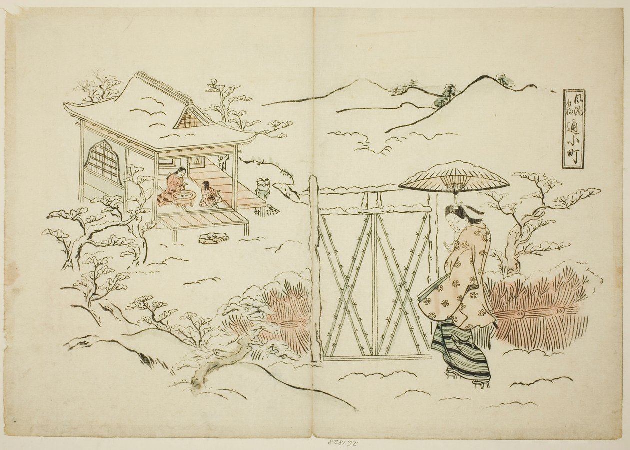 Eine moderne Version von Shosho besucht Komachi (Furyu Shosho kayoi Komachi) von Okumura Masanobu