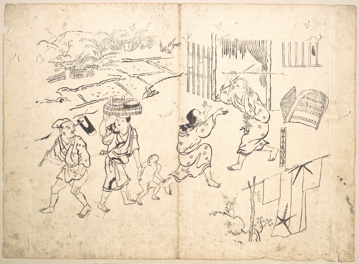 Frau verfolgt Spatz von Okumura Masanobu
