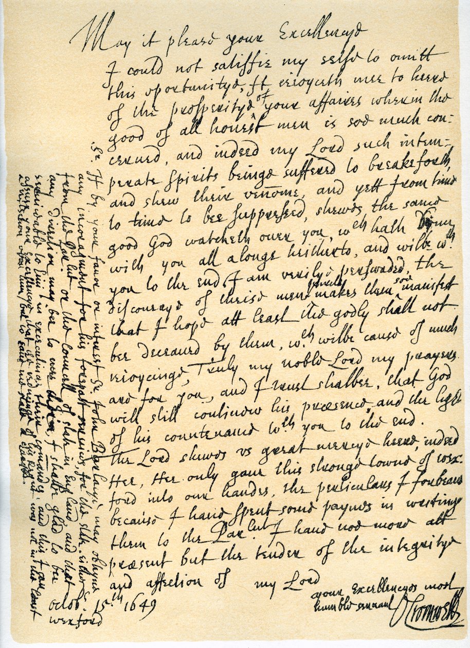 Brief von Oliver Cromwell an Lord Fairfax, Wexford, 15. Oktober 1649 von Oliver Cromwell