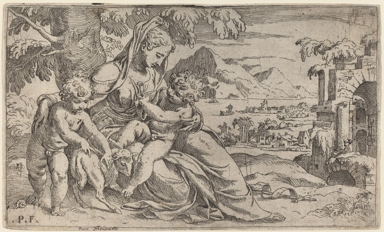 Madonna und Kind mit Johannes dem Täufer von Orazio Farinati after Paolo Farinati