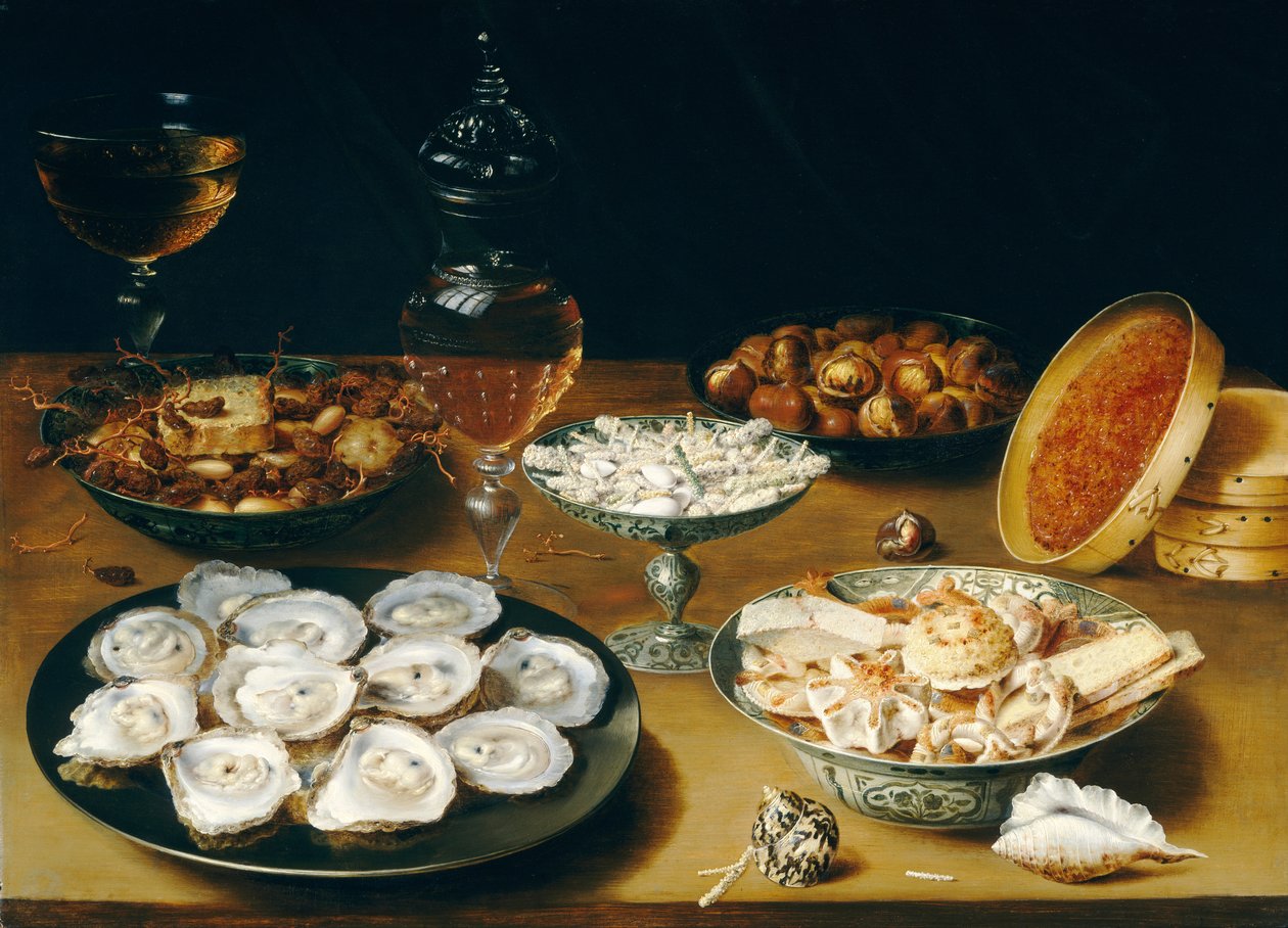 Gerichte mit Austern, Obst und Wein von Osias the Elder Beert