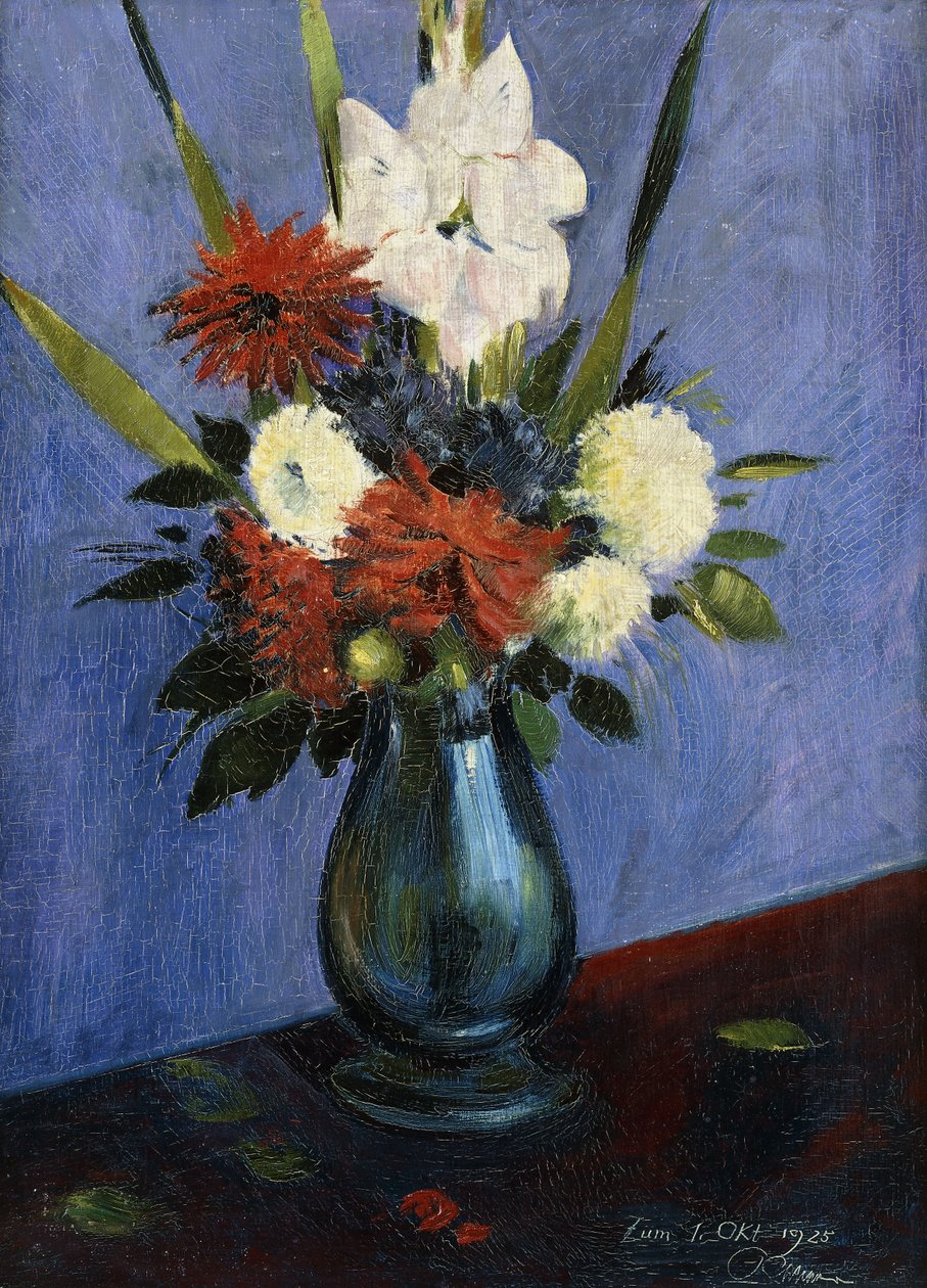 Blumenvase mit Gladiolen und Dahlien von Oskar Schlemmer