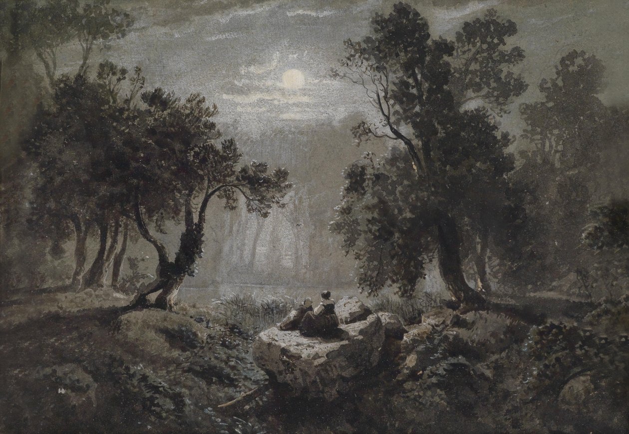 Eine romantische Waldlandschaft im Mondlicht von Oswald Achenbach