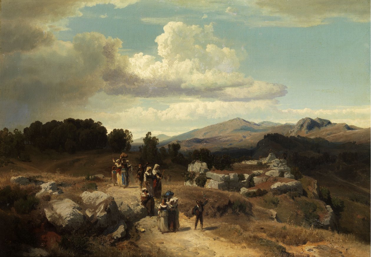 Sonntagsspaziergang in der römischen Landschaft von Oswald Achenbach