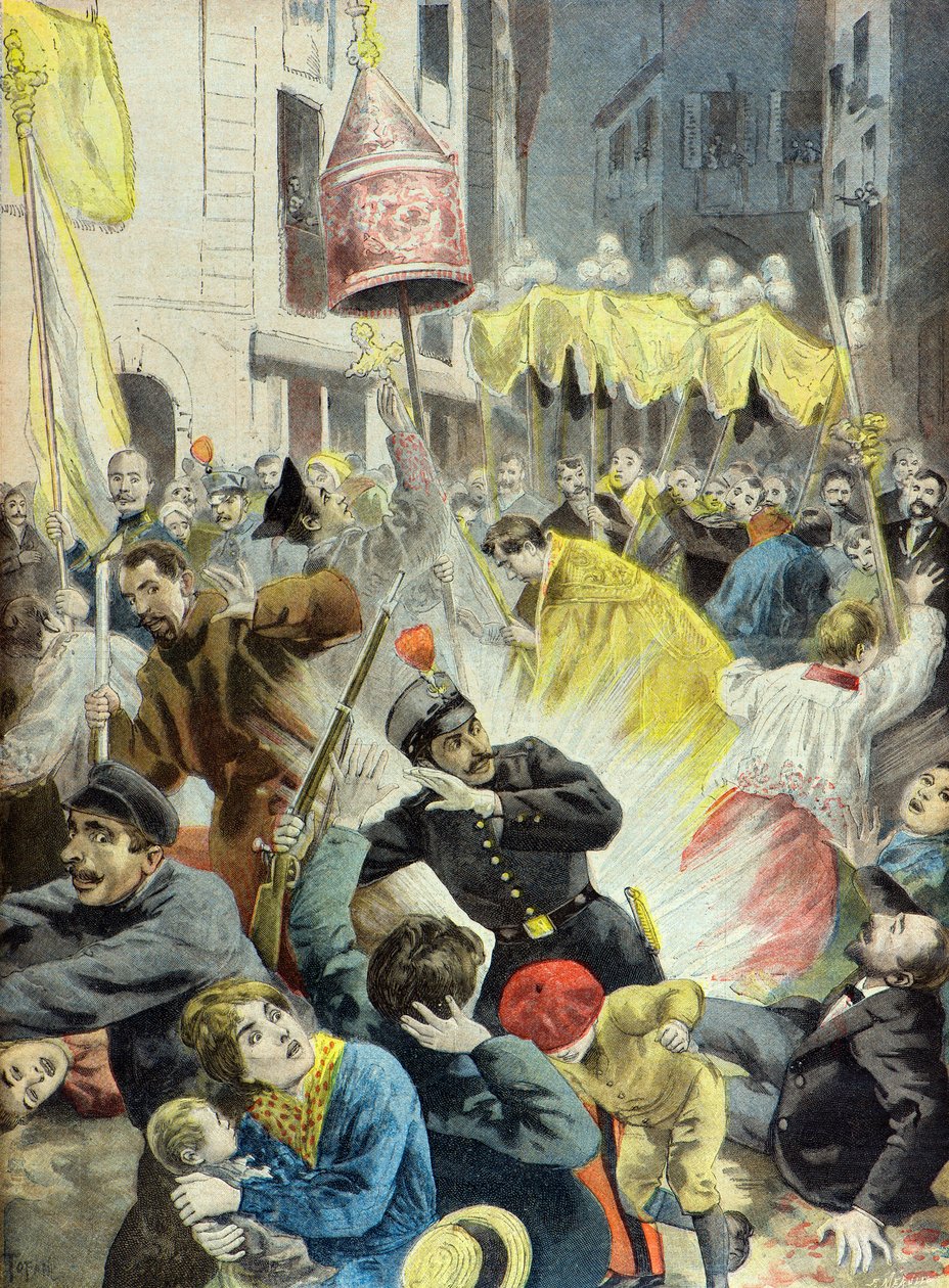 Anarchistischer Angriff auf die Fronleichnamsprozession, Barcelona von Oswaldo Tofani
