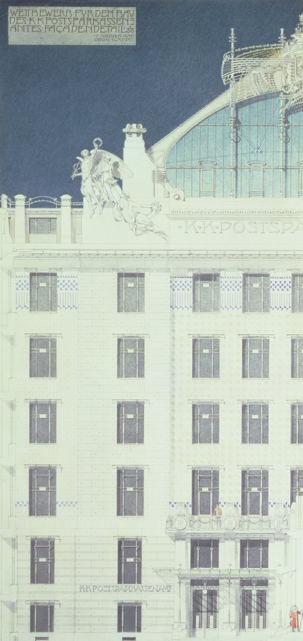 Post Office Savings Bank, Wien, Entwurf zeigt Detail der Fassade, ca. 1904-06 von Otto Wagner