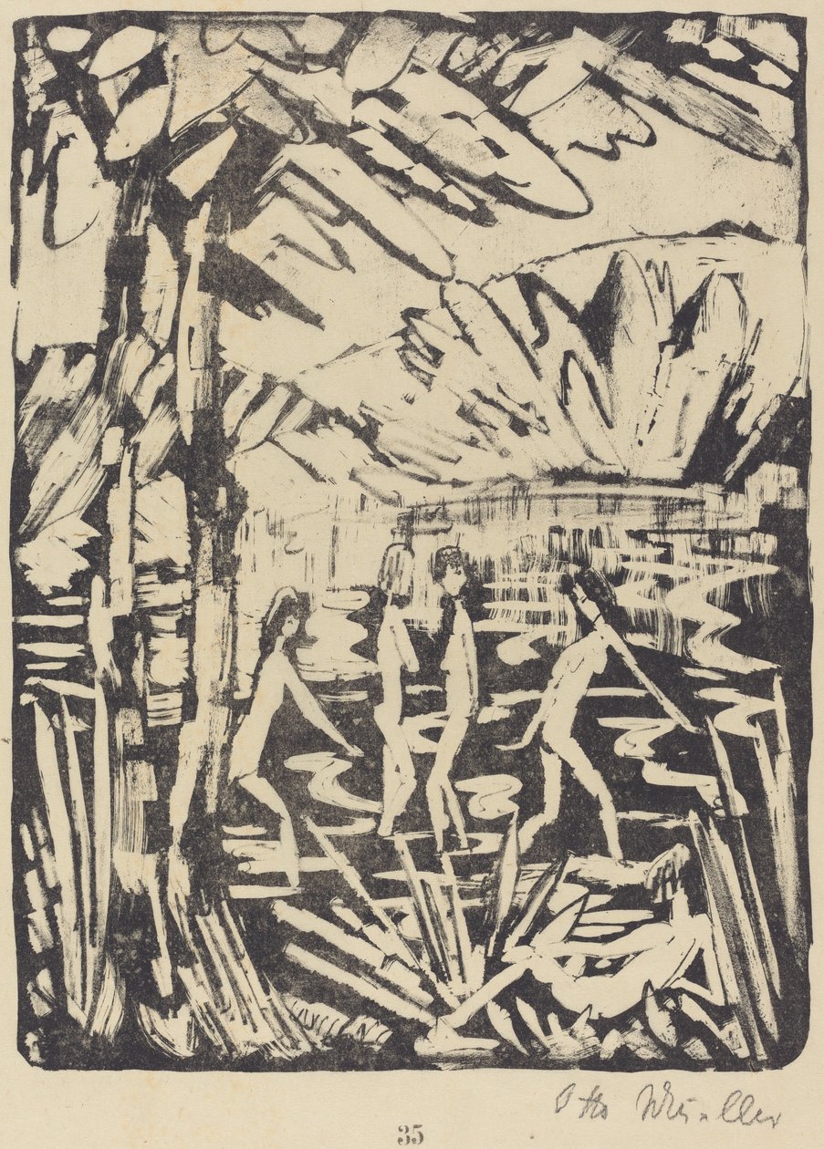 Fünf Mädchen am Waldteich von Otto Müller