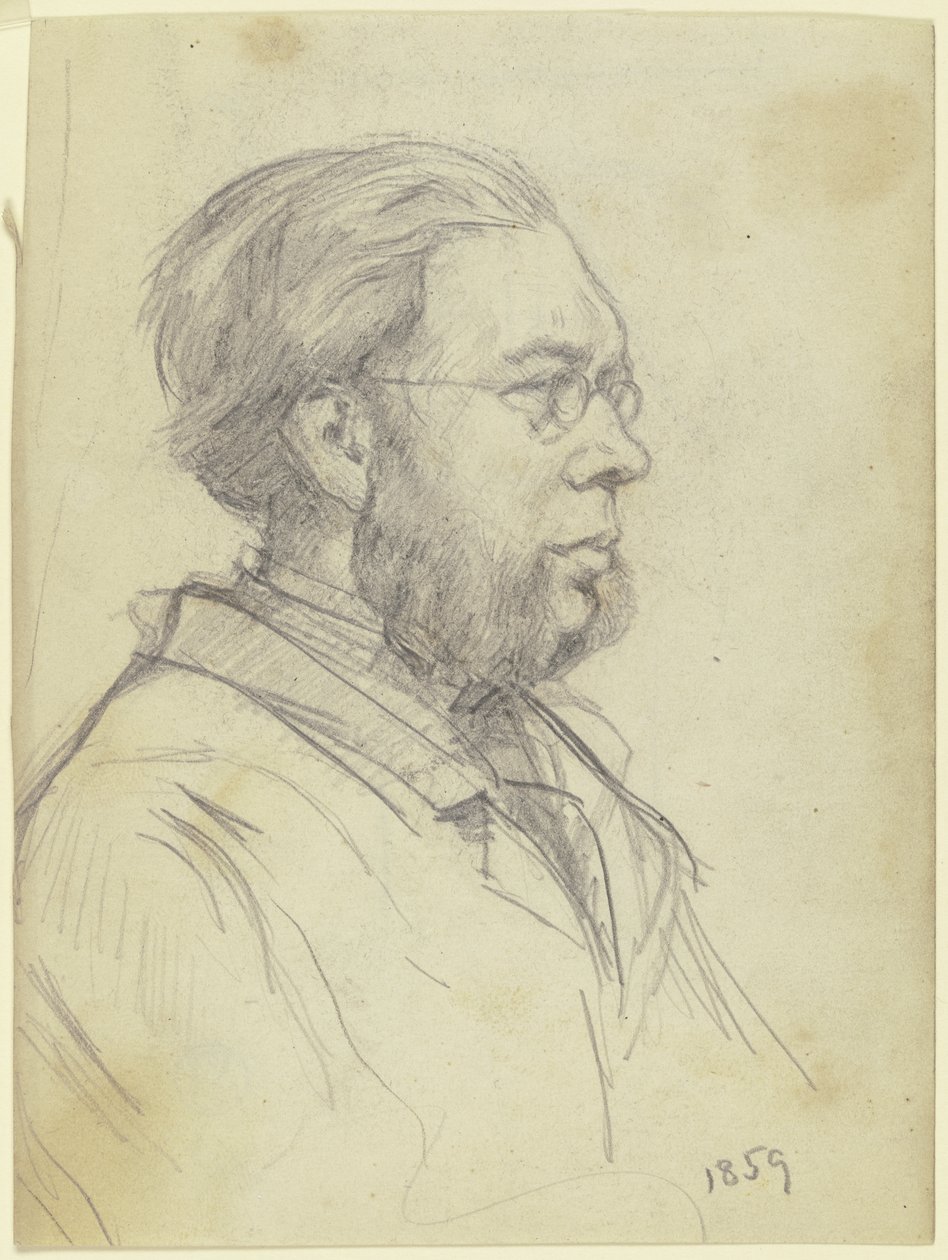 Brustbild eines Mannes nach links mit Gabelbart und Brille von Otto Scholderer