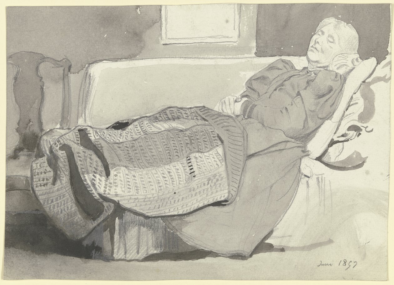 Luise Scholderer schlafend auf dem Sofa von Otto Scholderer