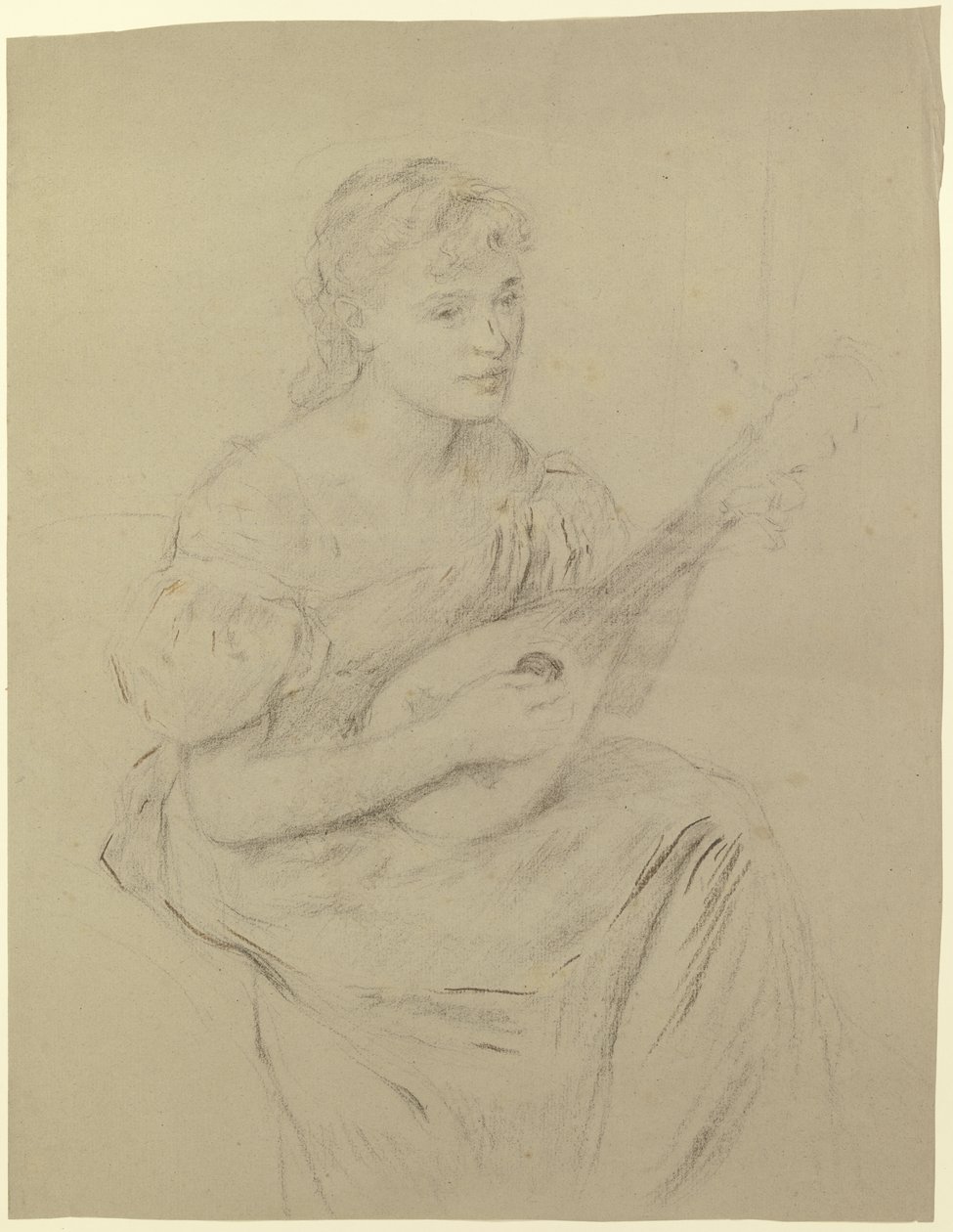 Mandoline spielende junge Frau ("Lautenspielerin") von Otto Scholderer
