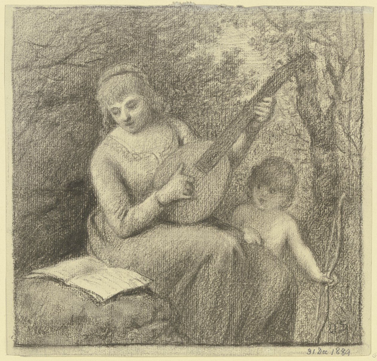 Musizierende Frau mit Amorknaben von Otto Scholderer