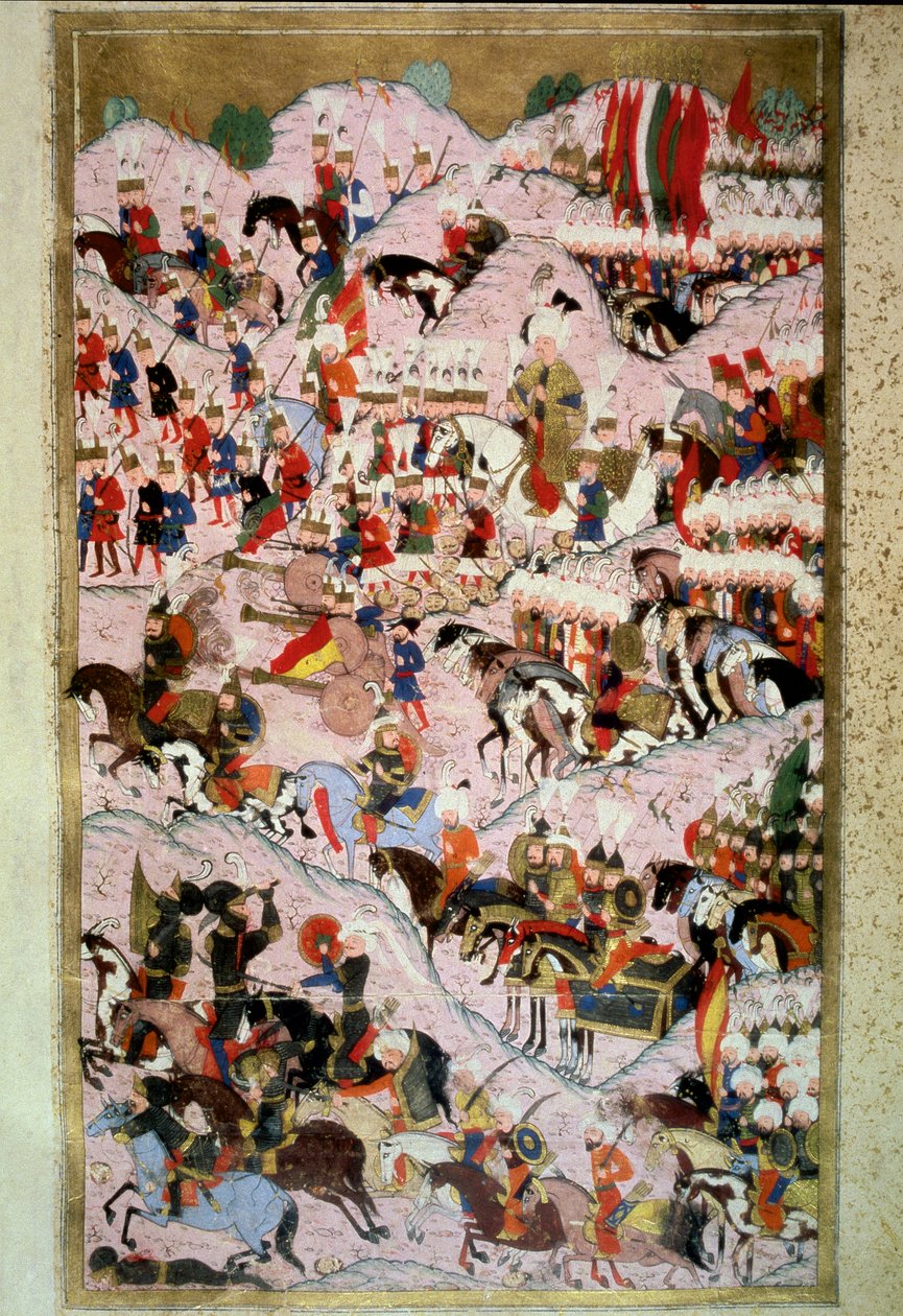 Osmanisches Reich: Sultan Suleiman I, genannt der Prächtige, in der Schlacht von Mohacs am 29.08.1526 gegen die Armee des Königreichs Ungarn, kommandiert von König Ludwig II von Ottoman School
