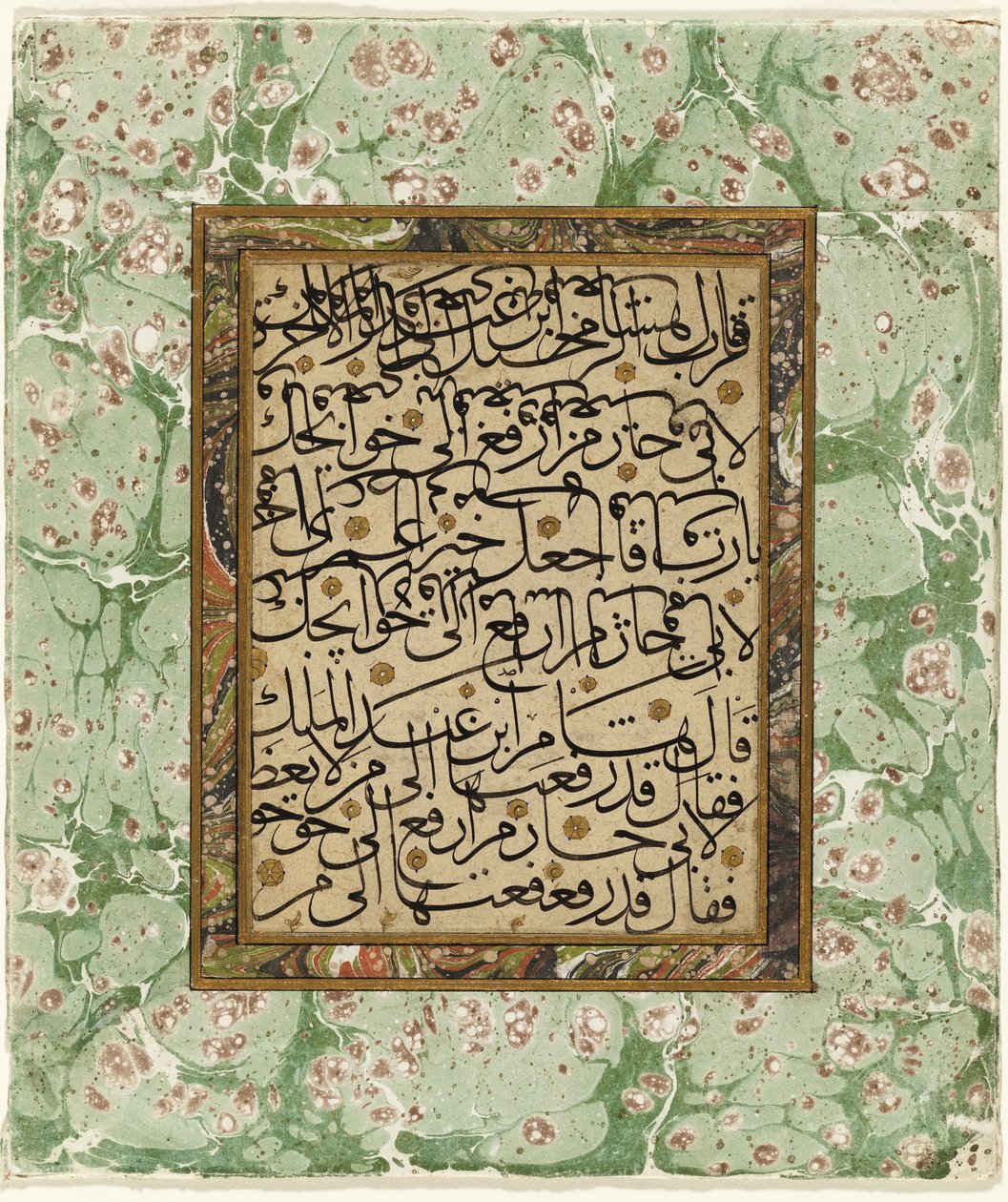 Seite der Kalligraphie (Tinte und Gold auf Papier mit marmoriertem Rand) von Ottoman School