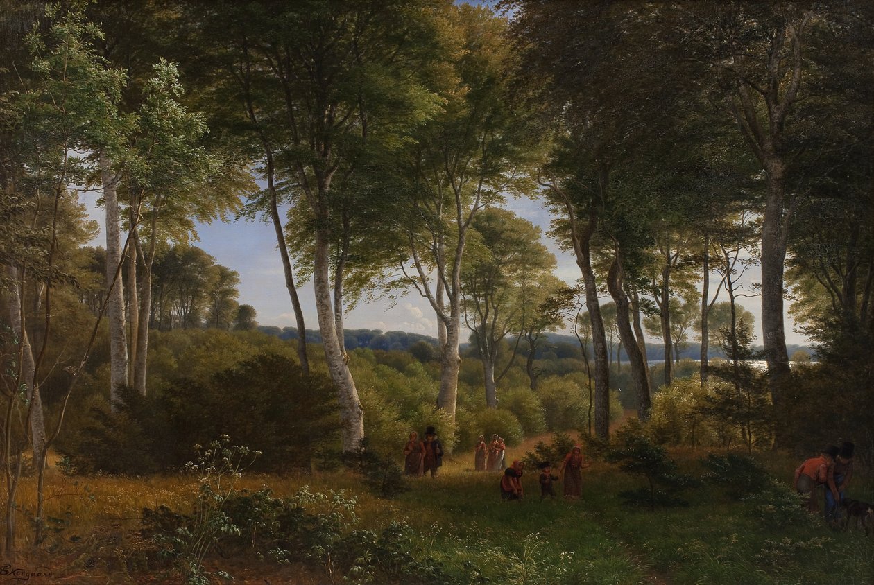 Delhoved Wald nahe dem Skarre-See, Seeland. Nachmittagslicht von P.C. Skovgaard