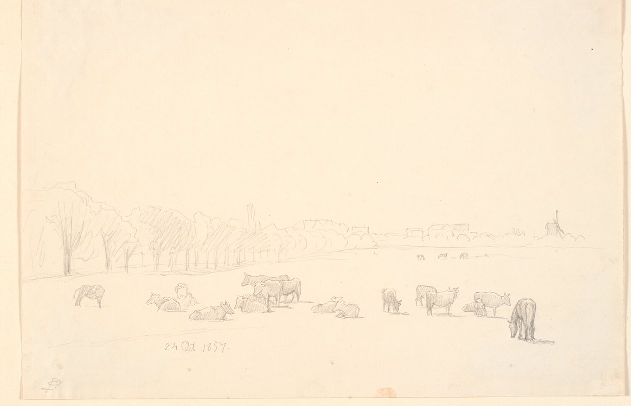 Kühe auf der Weide, im Hintergrund Tagens Mühle von P.C. Skovgaard