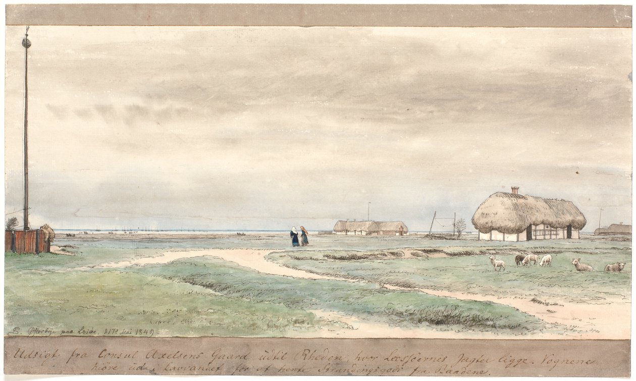 Aussicht vom Konsul Axelsens Hof bis zur Reede, wo die Læsø-Jagden liegen. von P.C. Skovgaard
