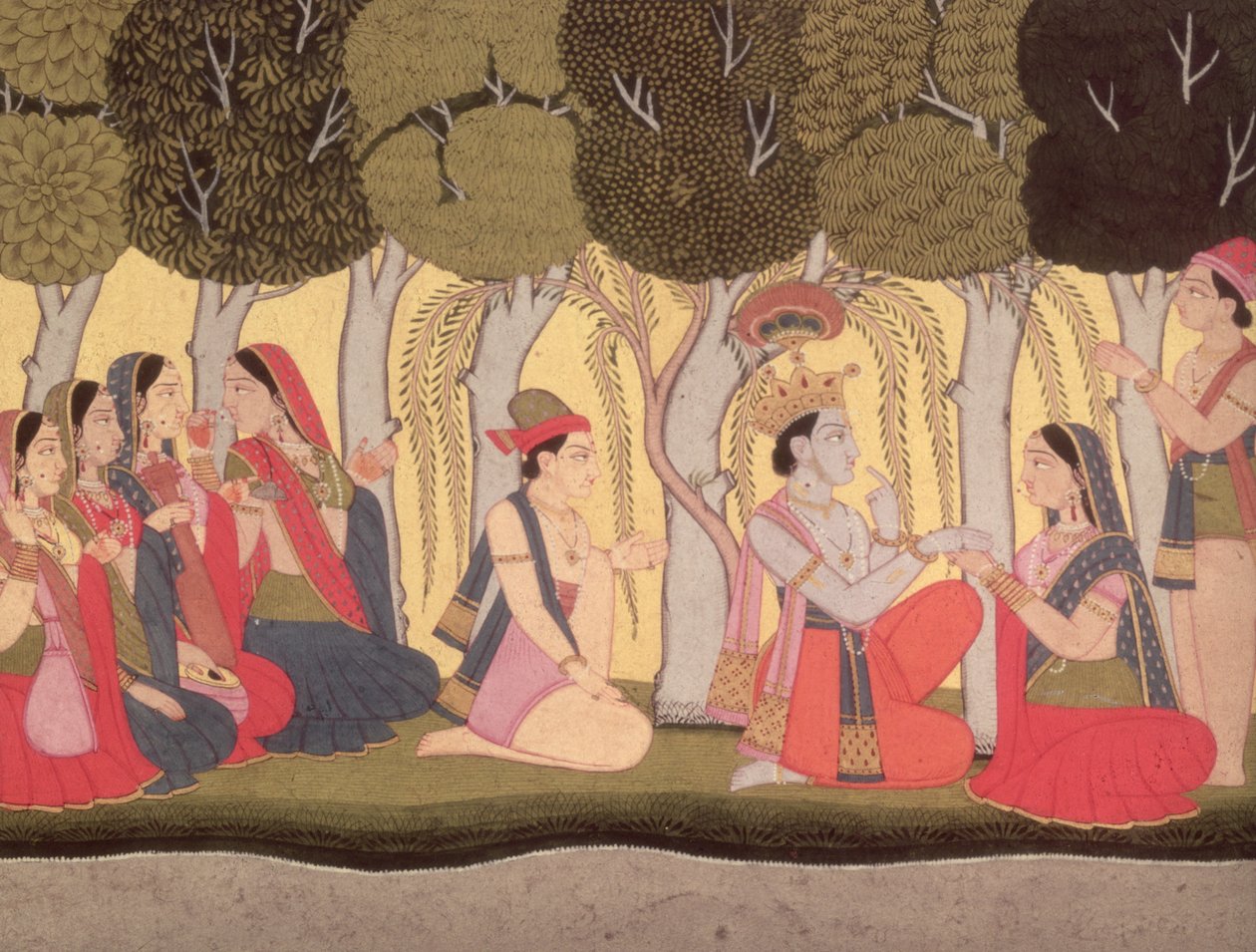 Radha und Krishna in einem Hain sitzend, Kulu, 1790-1800 von Pahari School